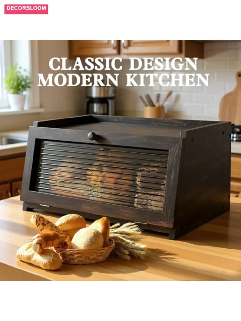 Large Bread Box Kitchen Countertop Organizer New Zealand Pine Wood Acrylic Door
